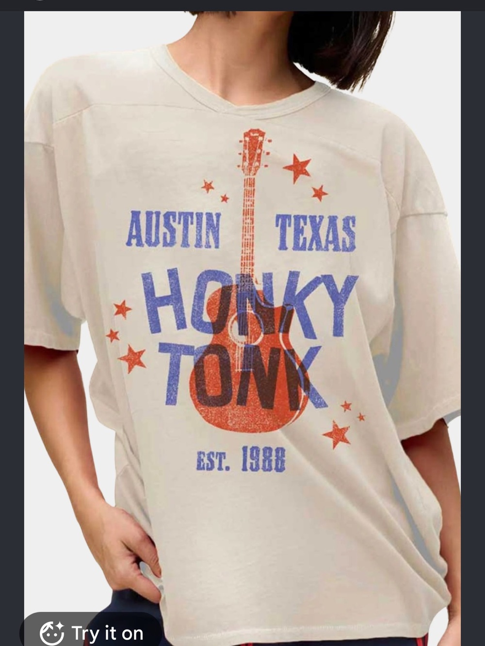 NWOT Daydreamer Honky Tonk Austin Texas Graphic Tee - Cream with Orange & Blue